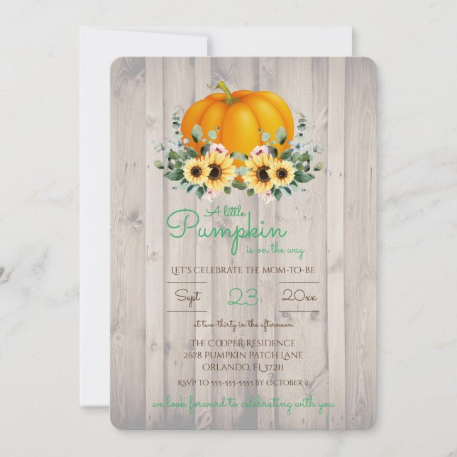A little Pumpkin is on the way Baby Shower Invite (Front)