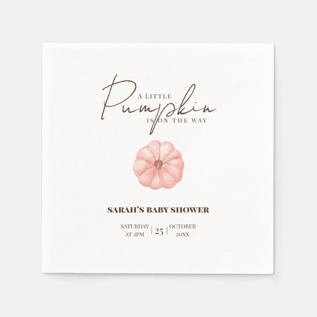 A Little Pumpkin Is On The Way Baby Shower  Napkin (Front)