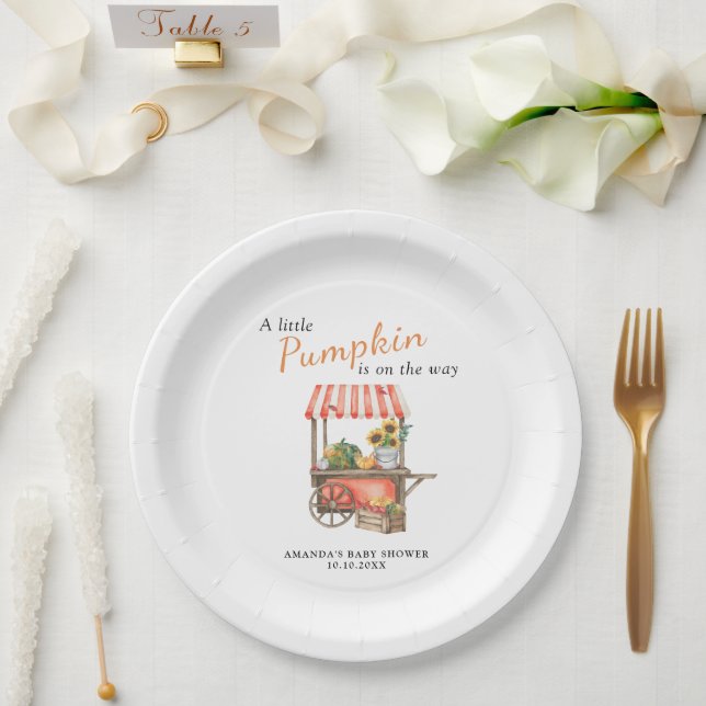 A Little Pumpkin is on the way Baby Shower Paper Plate (Wedding)