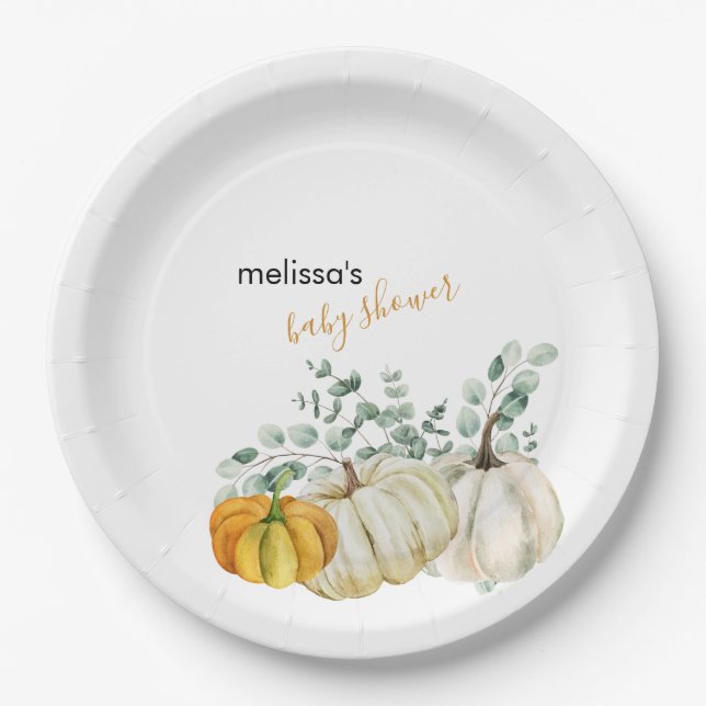 A little pumpkin is on the way baby shower  paper plate (Front)