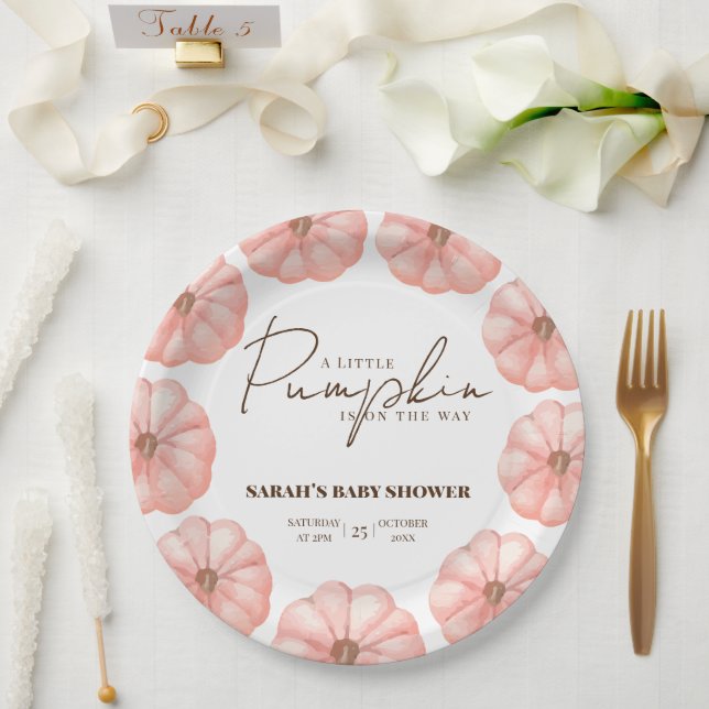 A Little Pumpkin Is On The Way Baby Shower Paper Plate (Wedding)