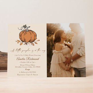A Little Pumpkin Is On The Way Baby Shower Photo Invitation
