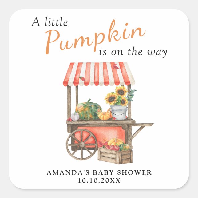 A Little Pumpkin is on the way Baby Shower Square Sticker (Front)