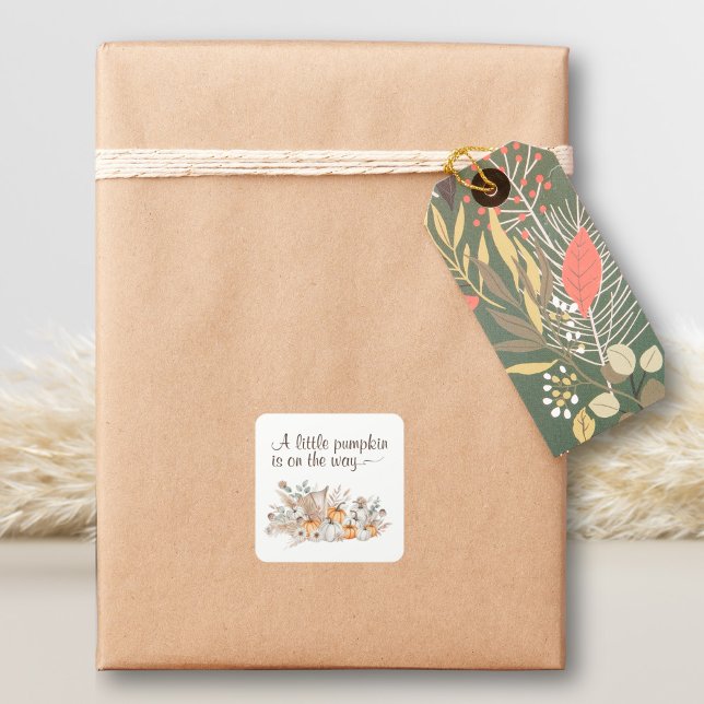 A Little Pumpkin is on the Way Baby Shower Square Sticker (A Little Pumpkin Is On The Way Baby Shower Sticker)