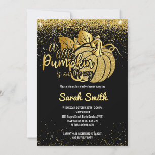 A Little Pumpkin is on The Way Black & Gold Invitation