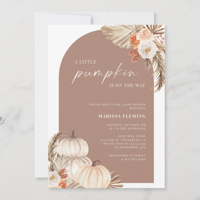A Little Pumpkin Is On The Way Boho Baby Shower Invitation (Front)