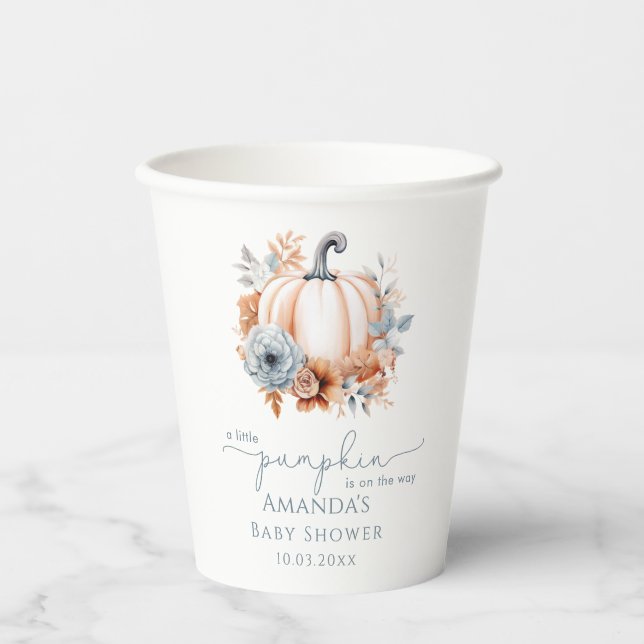 A Little Pumpkin Is On The Way Boy Baby Shower Paper Cups (Front)