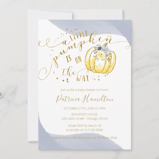 A Little Pumpkin Is On The Way Elegant Baby Shower Invitation (Front)