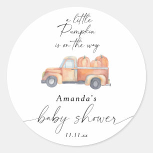"A little pumpkin is on the way" fall baby shower Classic Round Sticker
