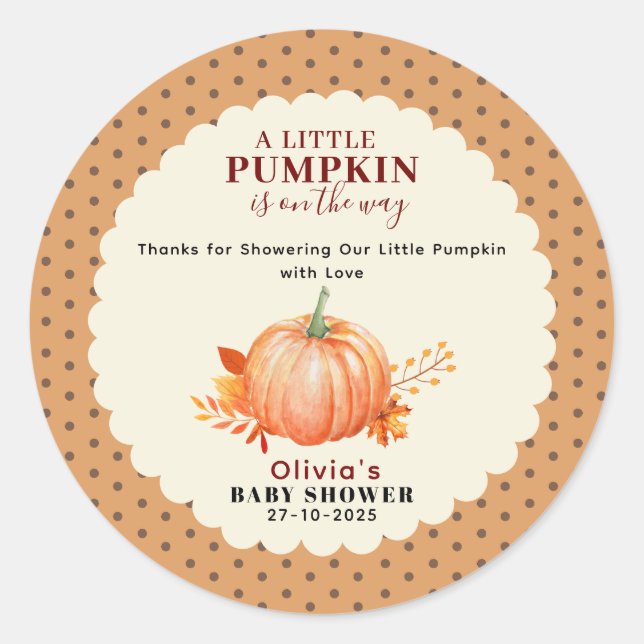  a Little Pumpkin Is on The Way Fall Baby Shower  Classic Round Sticker (Front)