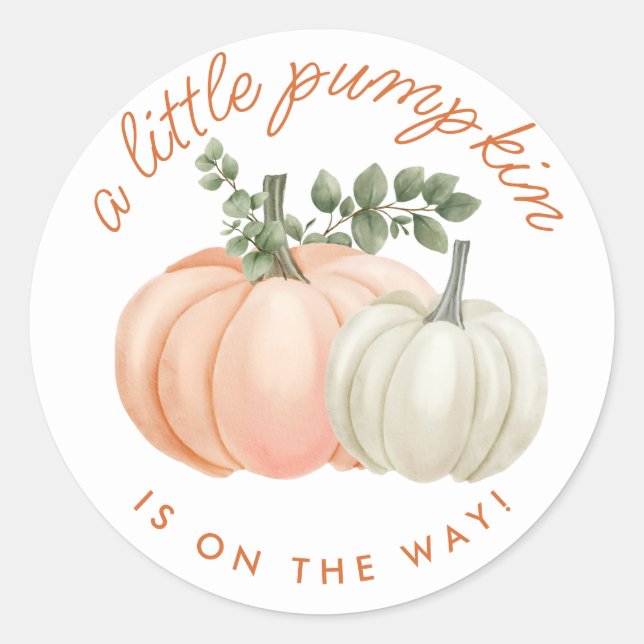 A Little Pumpkin Is On The Way Fall Baby Shower Classic Round Sticker (Front)