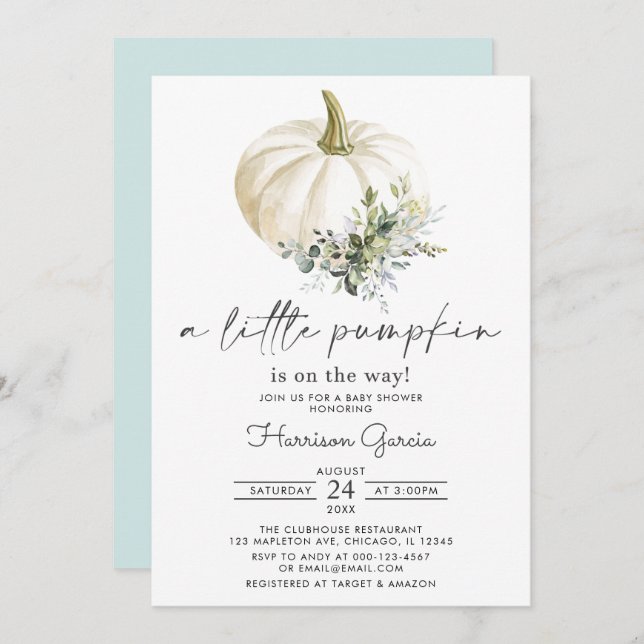 A Little Pumpkin is on the way Fall Baby Shower In Invitation (Front/Back)