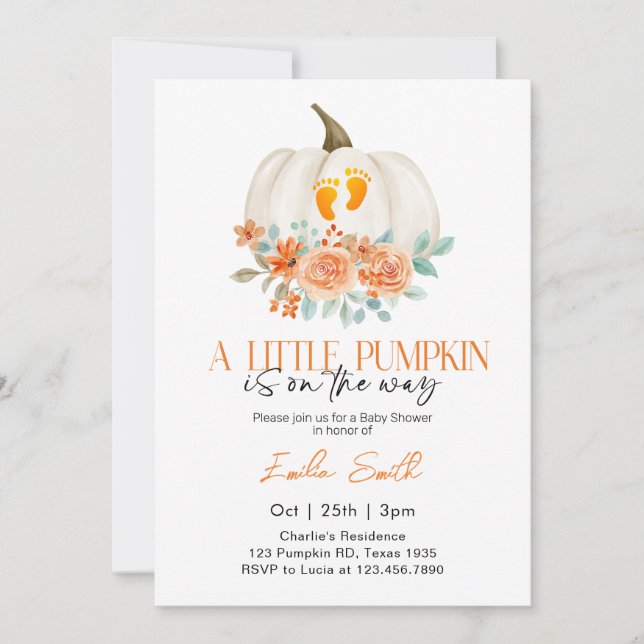 A Little Pumpkin Is On The Way Fall Baby shower Invitation (Front)