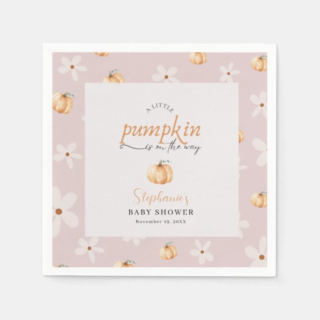 A Little Pumpkin Is On The Way Fall Baby Shower  Napkin (Front)