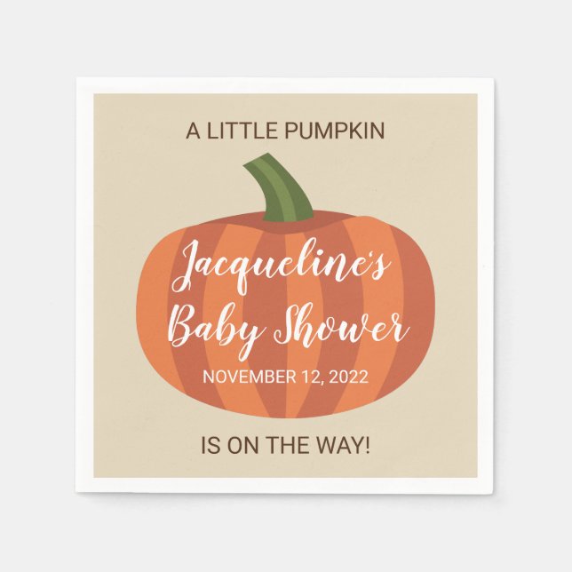 A Little Pumpkin Is On The Way Fall Baby Shower Napkin (Front)