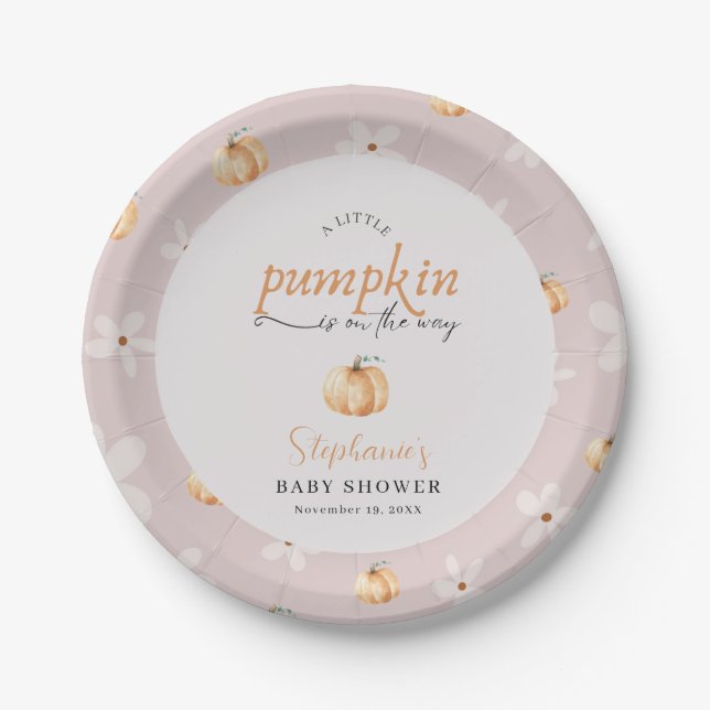 A Little Pumpkin Is On The Way Fall Baby Shower  Paper Plate (Front)