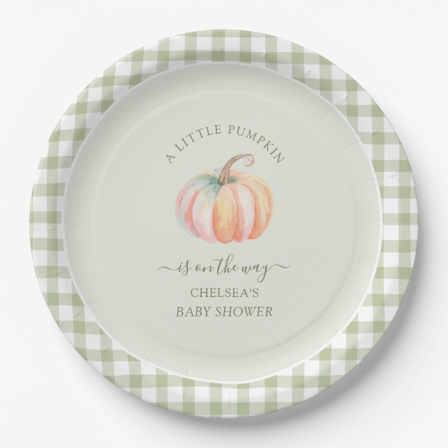 A Little Pumpkin is On The Way Fall Baby Shower Paper Plate (Front)