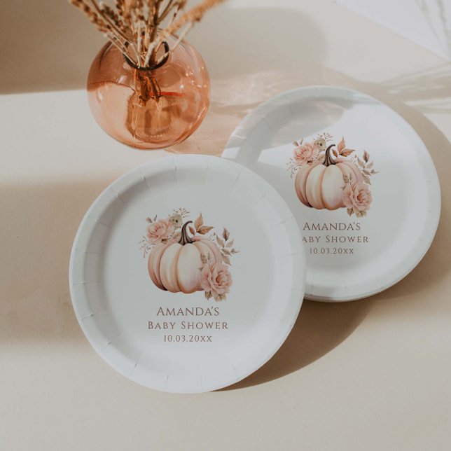 A Little Pumpkin Is On The Way Fall Baby Shower Paper Plate (Creator Uploaded)