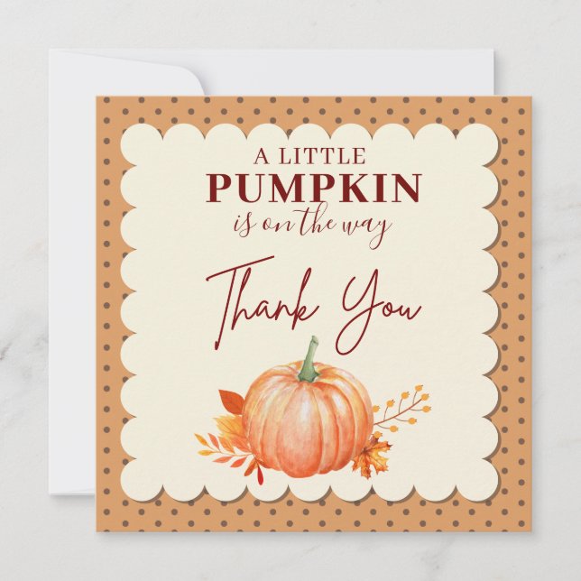 A Little Pumpkin Is on The Way Fall Baby Shower Thank You Card (Front)