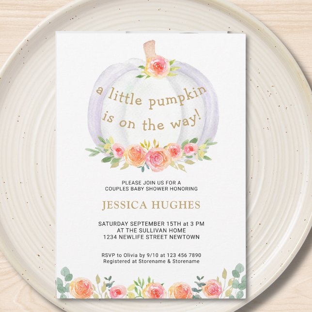 A Little Pumpkin Is On The Way Floral Baby Shower Invitation (Creator Uploaded)