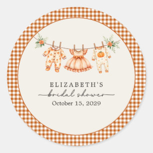 A Little Pumpkin is on the Way Gingham Baby Shower Classic Round Sticker