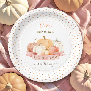 A Little Pumpkin Is On The Way Girl Baby Shower Paper Plate