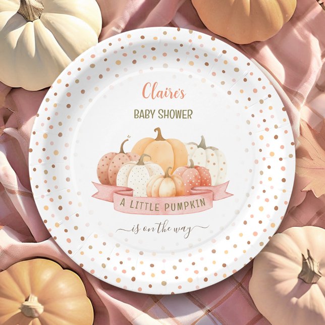 A Little Pumpkin Is On The Way Girl Baby Shower Paper Plate (A Little Pumpkin Is On The Way Girl Baby Shower Paper Plates)