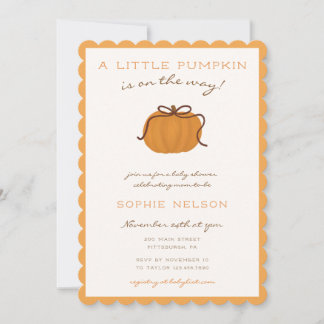 A Little Pumpkin Is On The Way Minimal Baby Shower Invitation