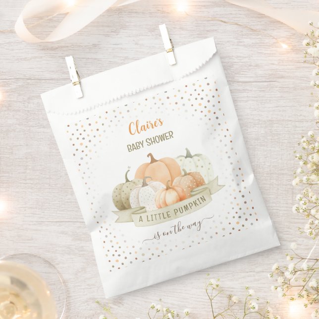 A Little Pumpkin Is On The Way Neutral Baby Shower Favour Bags (Clipped)