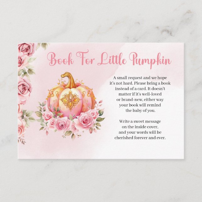 A little pumpkin is on the way pink and gold  enclosure card (Front)