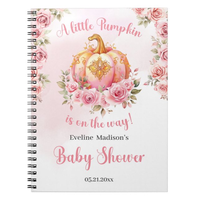 A little pumpkin is on the way pink and gold girl  notebook (Front)