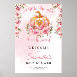 A little pumpkin is on the way pink and gold poster
