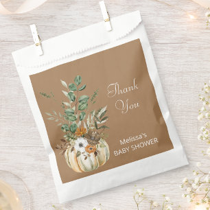 A little pumpkin is on the way rustic brown floral favour bags