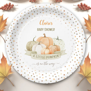 A Little Pumpkin Is On The Way Unisex Baby Shower Paper Plate