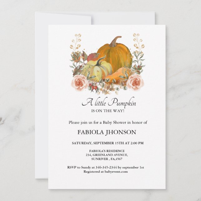 A little pumpkin is the way fall baby shower  invitation (Front)