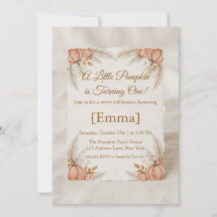 A Little Pumpkin is Turning One Fall 1st Birthday Invitation