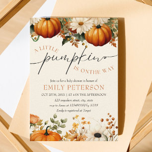 A little pumpkin   Modern Minimal Fall Baby Shower Invitation