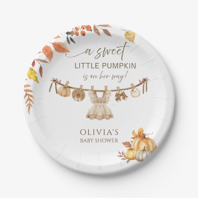 A Little Pumpkin On Her Way Laundry Fall Boho Paper Plate (Front)