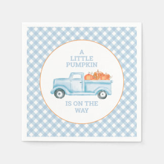A Little Pumpkin on the way blue truck baby shower Napkin