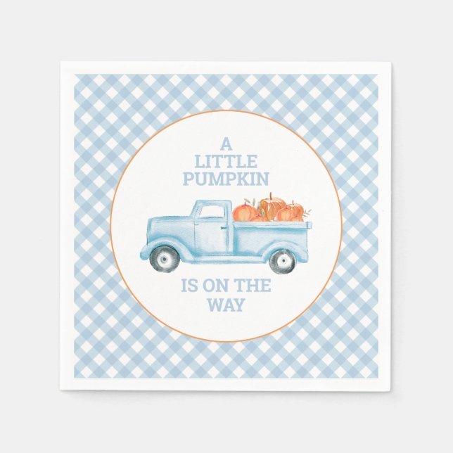 A Little Pumpkin on the way blue truck baby shower Napkin (Front)