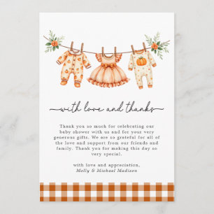 A Little Pumpkin on the Way Gingham Baby Shower  Thank You Card
