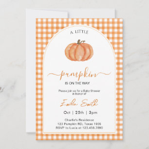 A Little Pumpkin Orange gingham Autumn Baby Shower Invitation