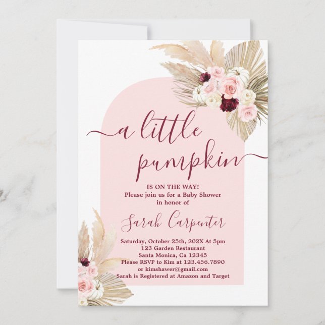 A little pumpkin pampas Baby Shower Invitation (Front)