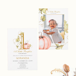 A Little Pumpkin Photo First birthday  Invitation