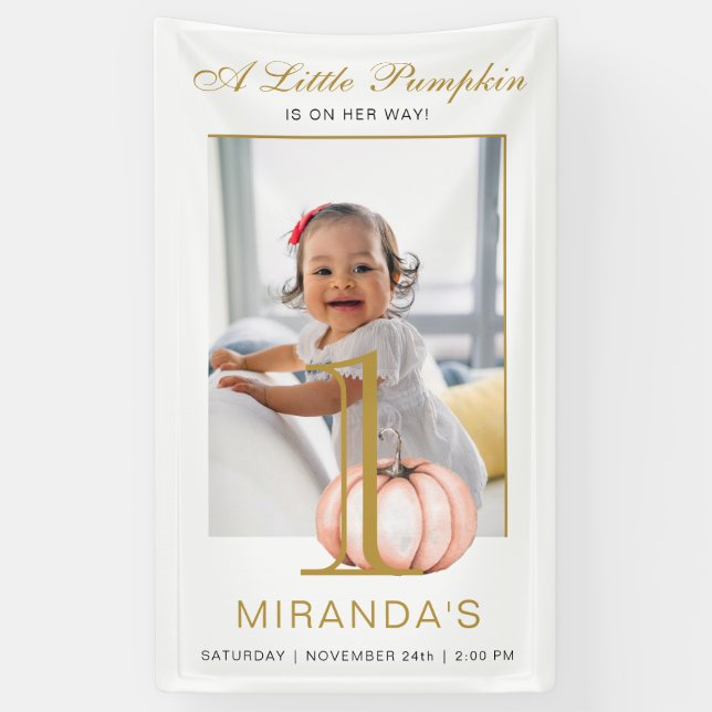 A Little Pumpkin Photo First Birthday Party Banner (Vertical)