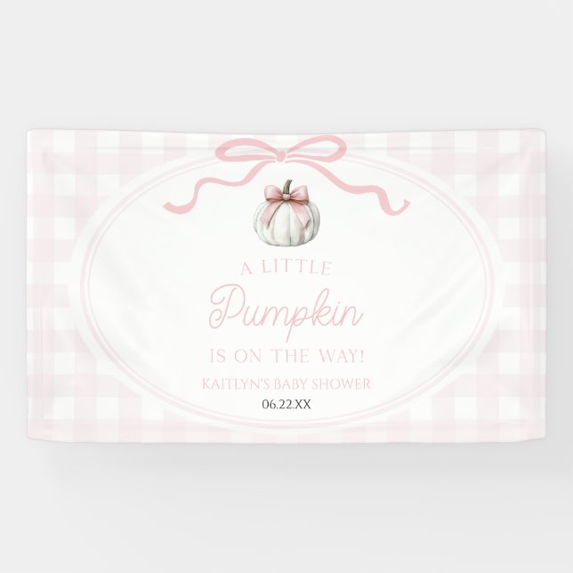 A Little Pumpkin Pink Bow Fall Baby Shower Banner (Horizontal)