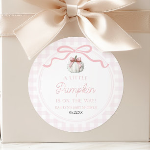 A Little Pumpkin Pink Bow Fall Baby Shower Classic Round Sticker