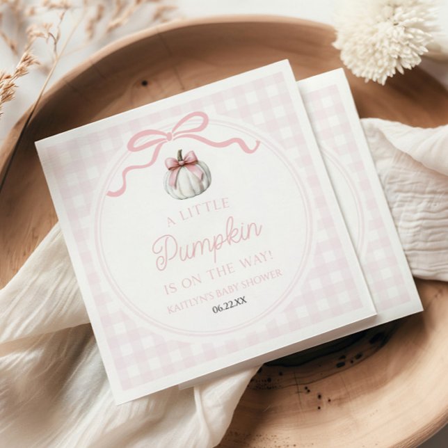 A Little Pumpkin Pink Bow Fall Baby Shower Napkin (Creator Uploaded)