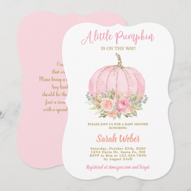 A little pumpkin pink fall baby shower girl invitation (Front/Back)
