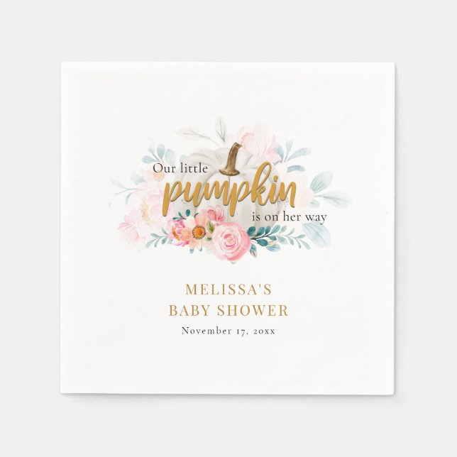A Little Pumpkin Pink Floral Girl Baby Shower Napkin (Front)